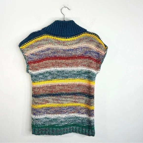 Vintage 80s Coogi style colourful striped knit short sleeve cardigan sweater L - Picture 5 of 14